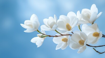 Poster - A beautiful white flower with a blue sky in the background