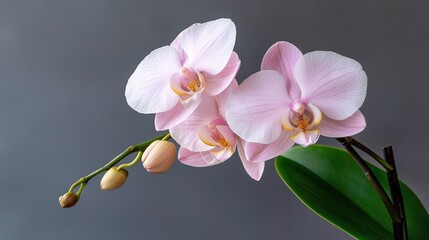 Poster - A single pink orchid with a green stem