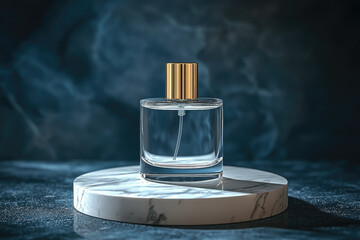 Aufkleber - minimalist perfume bottle elegantly displayed on marble surface, exuding sophistication and charm in soft lighting