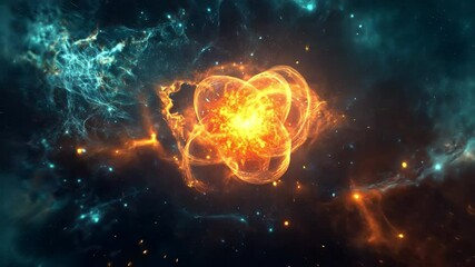 Poster - Cosmic Bloom: A stunning display of cosmic forces unfolds, with a celestial bloom of vibrant orange and blue hues set against a backdrop of twinkling stars.