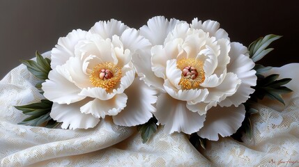 Poster - Two white flowers are on a white cloth