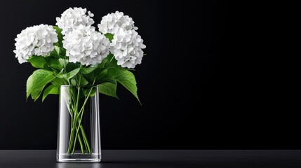 Poster - A vase of white flowers sits on a black table