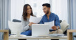 © peopleimages.com - Finance, planning or happy couple with documents, salary budget or laptop for household bills or mortgage. Financial, insurance paperwork or people with income info for investment, report or savings