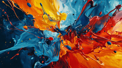 Fototapete - Neon-colored liquid mixing, creating a mesmerizing effect, Vibrant hues and playful splashes of liquid textured background, abstract multi-colored wave pattern that is shiny modern style.