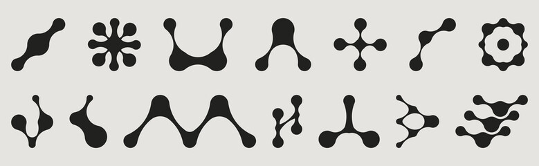 Poster - metaball shapes set isolated on background. vector illustration of black dots connected into abstrac