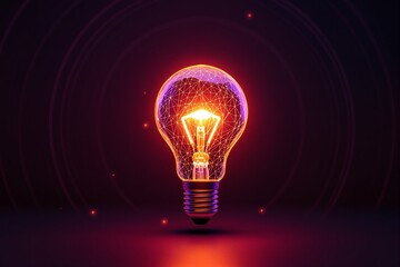 Poster - Futuristic glowing light bulb with digital wireframe design.