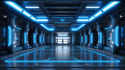 Poster - Futuristic sci-fi themed corridor with bright lights and glowing elements creating an immersive and innovative experience in design.