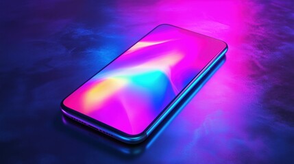 Poster - Vibrant smartphone display with colorful abstract background and glowing effects
