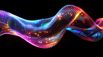 Poster - Futuristic Iridescent Abstract Design with Metallic Reflections and Neon Light