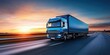 © Vergiliy - Blue truck driving on highway at sunset with vibrant sky and motion blur