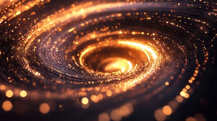 Poster - Swirling galaxy of glowing golden particles in dark space. Cosmic energy concept