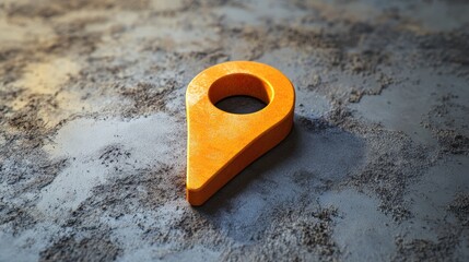 Poster - Orange location pin icon on textured concrete surface, 3d illustration. Navigation concept