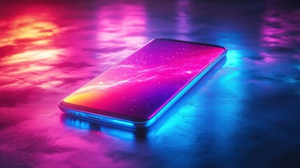 Poster - Sleek Futuristic Smartphone on Neon Background with Vibrant Colors