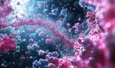 Poster - Colorful molecular structures in a dynamic biological environment with intricate details