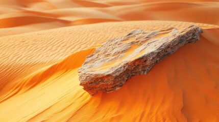 Wall Mural - Orange sand dunes with singular rock under soft sunlight. Desert landscape concept