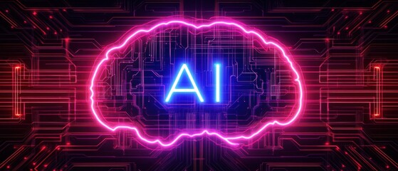 Poster - Futuristic Cybernetic Brain Design with Neon Circuits and AI Integration