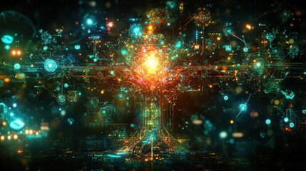 Poster - Futuristic Glowing Hologram of Large Language Model Concept