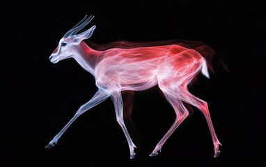 Fototapete - Red And Blue Gradient Particle Antelope Walking Animation With Black Background