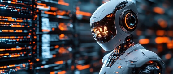 Poster - Futuristic Robot Representing Digital Automation with AI Technology Elements
