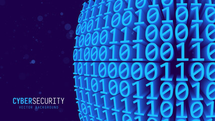 Aufkleber - Cyber Secrity Binary 3D Numbers Background. Information Field Binary Code Data Encoding Data Flow. Internet Technology 3D Vector Illustration.