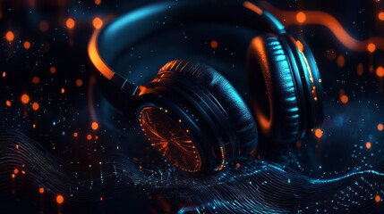Poster - Immersive Soundscape: A futuristic headphone design is accentuated with intricate digital patterns and light, promising an escape into a realm of auditory delight.