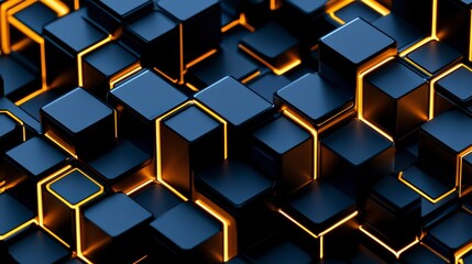Poster - abstract cube world: explore the intricate geometric pattern of cubes illuminated by a warm, golden 