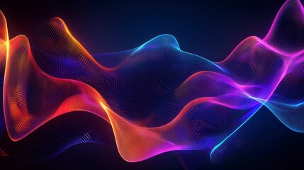 Poster - Harmonic Waves: A captivating visual symphony of fluid, colorful light waves dances across a dark backdrop.