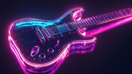 Poster - Electric Guitar: A vibrant, neon-lit electric guitar, exuding a sense of musical innovation and energy, perfect for music lovers and designers.