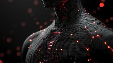 Poster - Cybernetic Human Interface: Explore the fusion of technology and human anatomy, showcasing a futuristic cyborg enhanced with digital circuits.