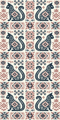 Naklejka na meble seamless pattern with geometric patterns with cat