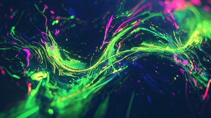 Poster - dynamic luminosity: an abstract composition of vibrant neon-colored swirling fluid-like shapes dance