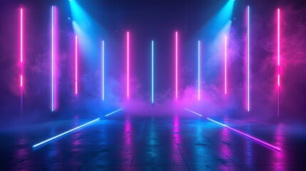 Wall Mural - neon lights in dark room: a stunning visual of glowing neon lights in a dark room, creating a dynami