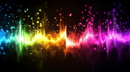 Poster - radiant spectrum: a visual symphony of sound, where vibrant colors dance and pulse in a wave, captur