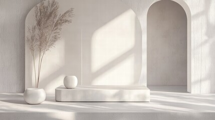 Poster - serene architectural display: a minimalist architectural design featuring an arch, podium, and subtl