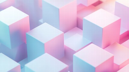 Poster - Abstract Geometric Composition: An abstract composition of pastel-colored cubes artfully arranged, creating a visually engaging display of geometric forms and soft hues.