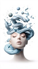Poster - A portrait of a figure with their head transforming into a swirling galaxy, cosmic energy flowing through, mesmerizing celestial surrealism, vibrant colors