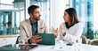 © peopleimages.com - Discussion, teamwork and people with tablet, business and review of ad campaign performance and media buyer. Collaboration, talk and tech for digital marketing in office, website or online in meeting