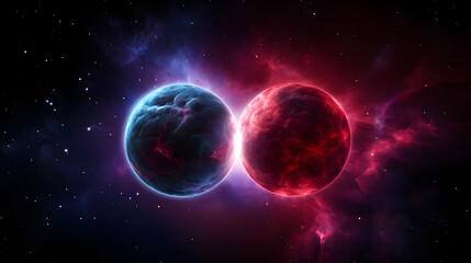 Poster - captivating view of two planets in space against a dark cosmic background illustrating the vastness 