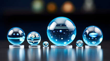 Poster - Freezing universe model showcasing a group of glass spheres representing icy celestial bodies in an enigmatic cosmic display of beauty.