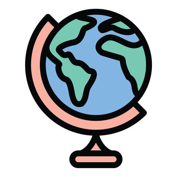 Geography icon in flat line style representing maps landscapes and global exploration ideal for education travel and earth science concepts.