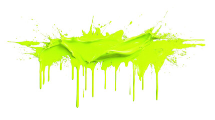 Poster - Bright green paint splashing and dripping with transparent background