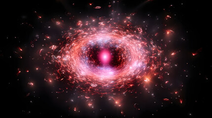 Poster - Radiant red and pink spiral galaxy showcasing the beauty of cosmic formations and the wonders of galactic structures in space.