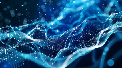 Poster - Dynamic blue wave patterns showcasing digital abstract art in modern design and technology environments