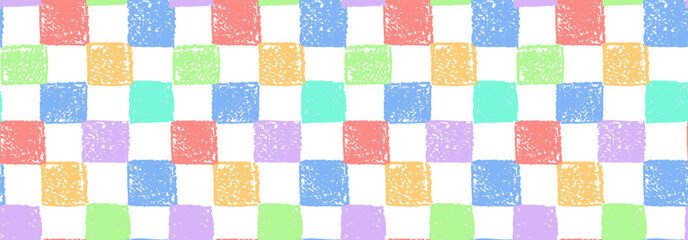 Wall Mural - gingham seamless pattern. mosaic ornament with jagged red blue green squares drawn with colorful cha