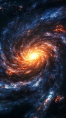 Poster - Spiral galaxy with glowing center and cosmic colors, outer space exploration concept