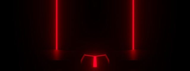 Wall Mural - 3d black background with red neon lights