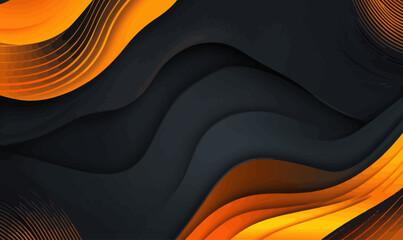 Poster - Dynamic Black and Orange Abstract Background with Glowing Light Streaks