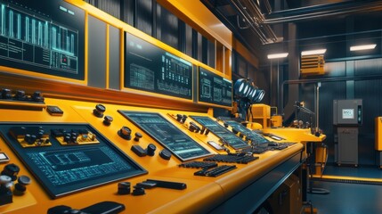 Poster - 3D Illustration Industrial Automation Factory Monitoring System