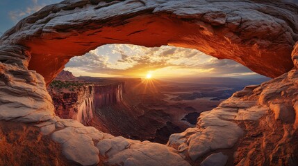 Wall Mural - Sunrise at mesa arch in canyonlands national park, new day. Majestic nature scene