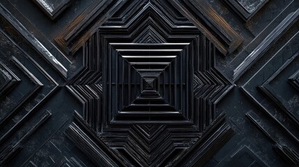 Poster - 3D black geometric pattern on square background, abstract black diamond pattern wallpaper, black textured graphics poster banner background illustration